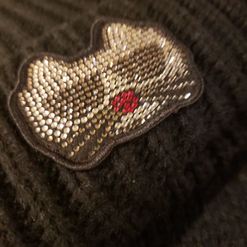 NEW! Karl Lagerfeld Black Knit Hat, Scarf & Gloves Set w/ Sequins - DISCO CAT